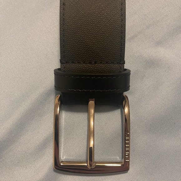 Mens Burberry London Check Belt Dark Charcoal/Black